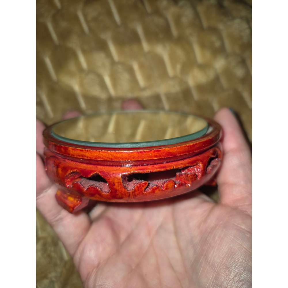 Hand Made Glass Display Stand Carved Wood Pedestal Sphere Holder Base Mirror
